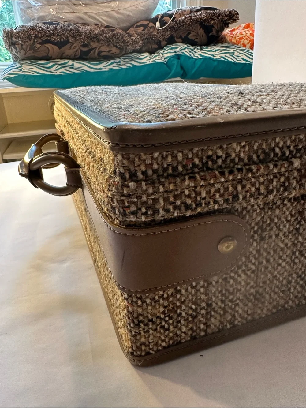 Tweed Travel Suitcase with Brown Trim - Classic Carry Case